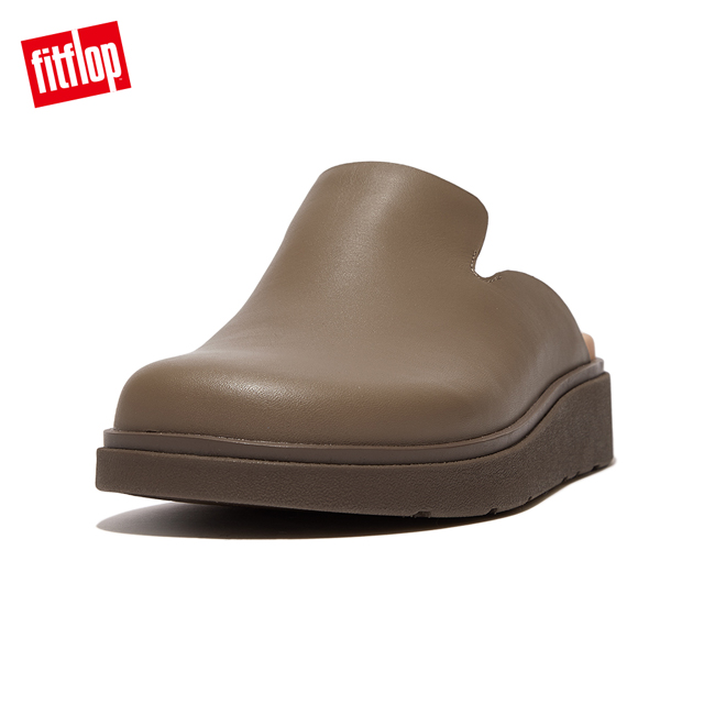 【FitFlop】GEN-FF LEATHER MULES經典舒適木屐鞋/穆勒鞋-女(灰褐色)