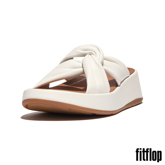 【FitFlop】F-MODE 皮革交織扭紋厚底涼鞋-女(都會白)