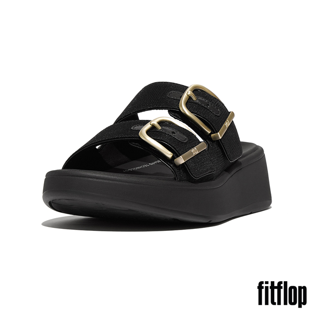 【FitFlop】F-MODE 經典亮粉扣環厚底雙帶涼鞋-女(黑色)