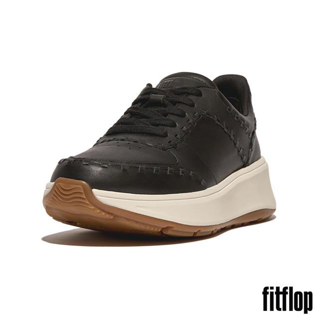 【FitFlop】F-MODE 鎖縫皮革厚底休閒鞋-女(黑色)