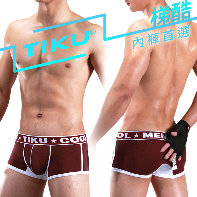 TIKU 純棉超彈性 運動款型男平口 男內褲-棗紅(MC1241)
