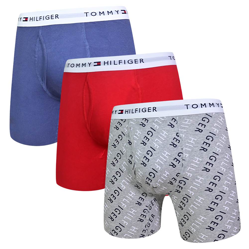Tommy Hilfiger Cotton Stretch 男內褲 棉質高彈力平口/四角褲 灰字樣、紅、藍(三件組)