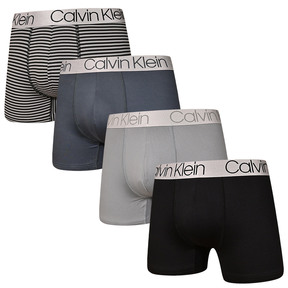 Calvin Klein Microfiber莫代爾 四入組 男內褲絲質舒適 平口/四角褲 CK內褲(條紋、深灰、黑、灰)