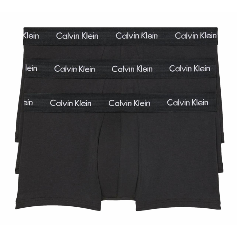 【 Calvin Klein 凱文克萊 】 短版 COTTON 四角男內褲 透氣棉質 黑色3件一組 無盒裝