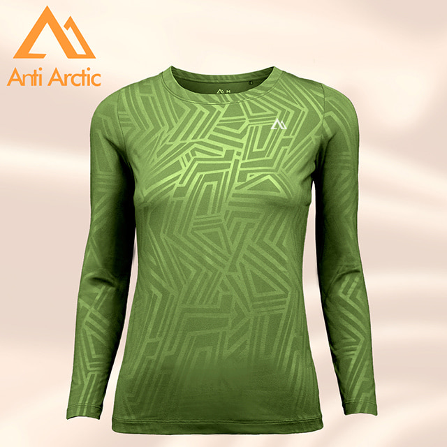【Anti Arctic】遠紅外線保暖衣-幾何壓紋-女圓領-綠