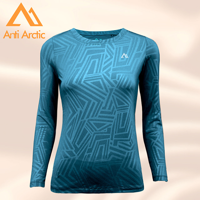 【Anti Arctic】遠紅外線保暖衣-幾何壓紋-女圓領-藍
