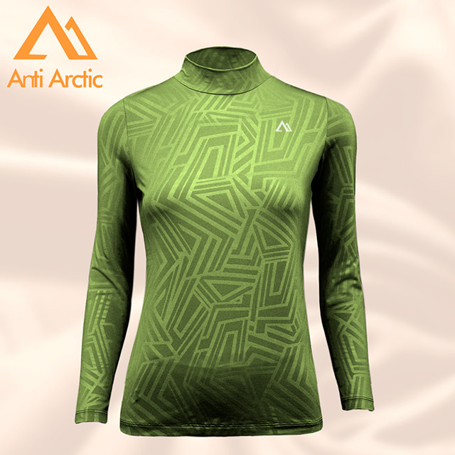 【Anti Arctic】遠紅外線保暖衣-幾何壓紋-女高領-綠
