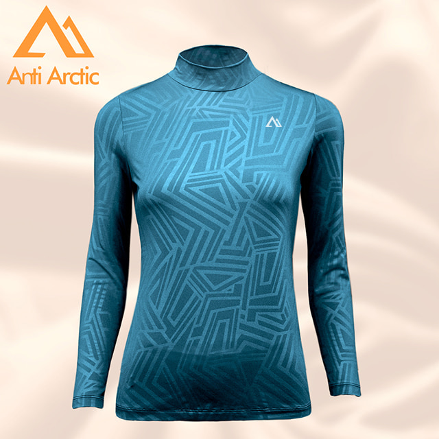 【Anti Arctic】遠紅外線保暖衣-幾何壓紋-女高領-藍