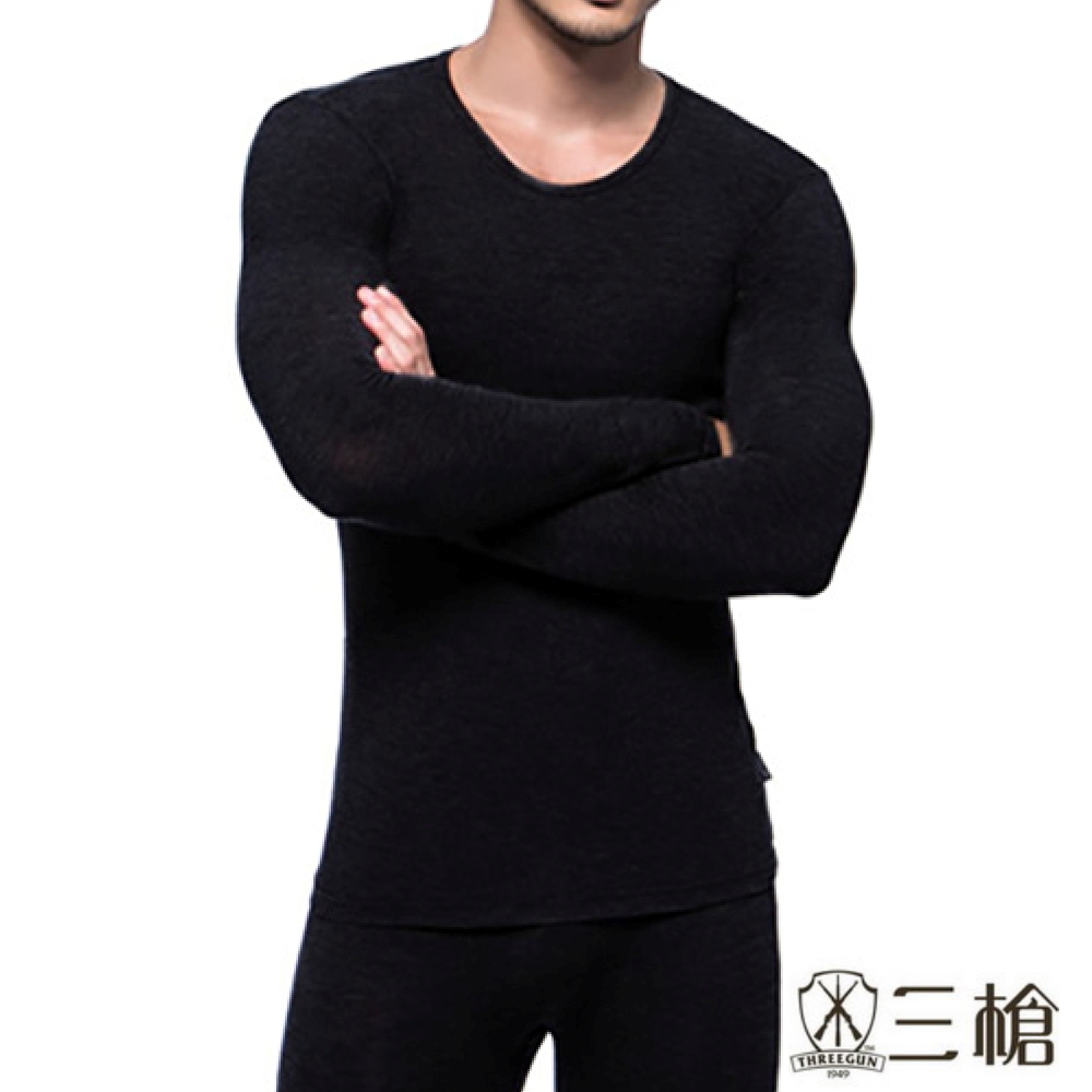 三槍牌 3件組時尚經典型男圓領TOUCH-HEAT 發熱衣 黑