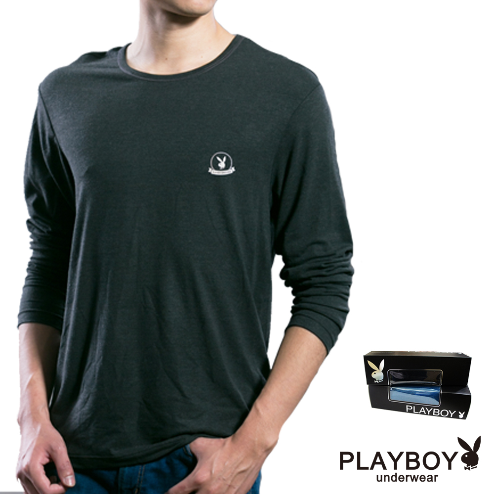【PLAYBOY】莫代爾舒適彈性圓領發熱衣(黑色)