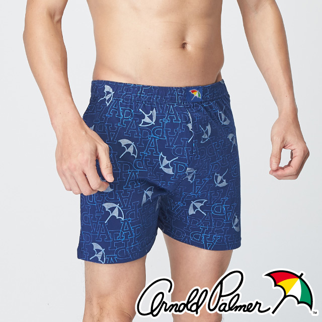 【Arnold Palmer】字母運動針織開門襟平口褲-藍