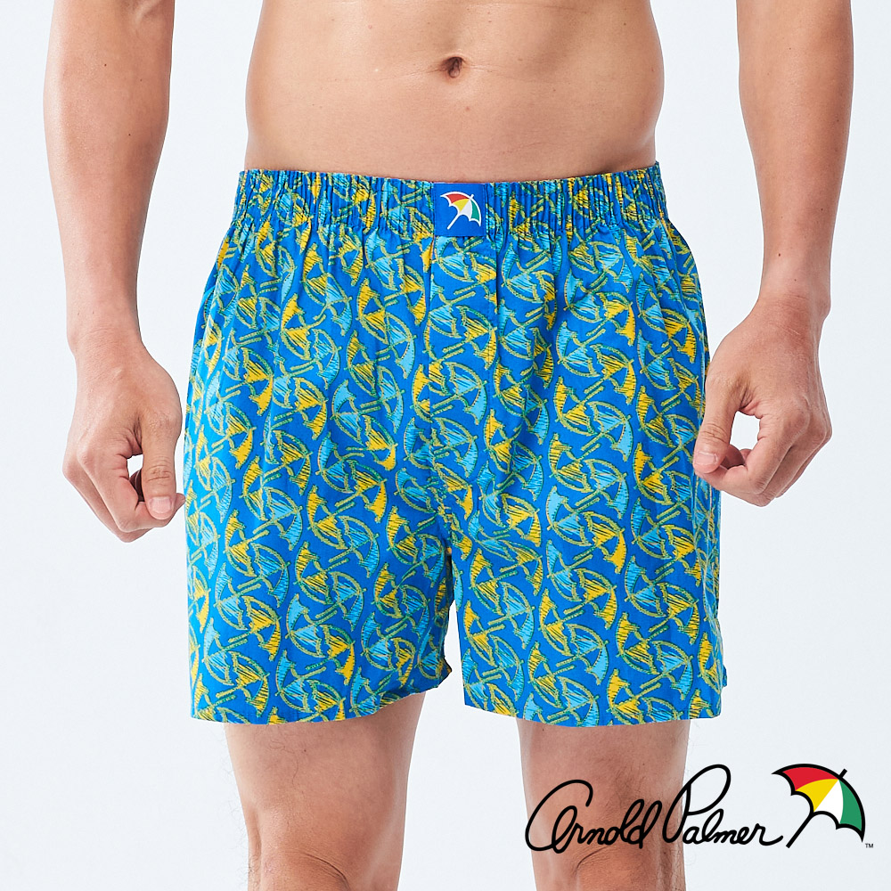 【Arnold Palmer】塗鴉印花平織平口褲-藍