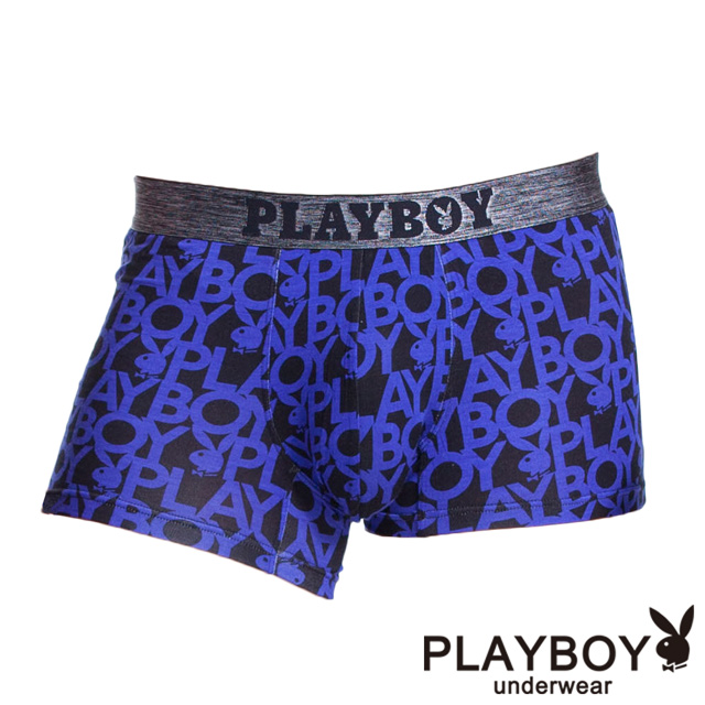【PlayBoy】LOGO織帶波普風平口褲(藍)