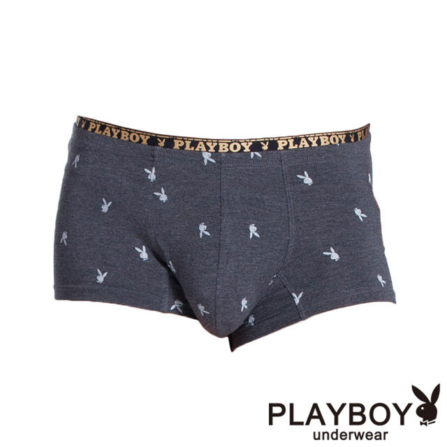 【PlayBoy】細版織帶兔頭印花平口褲(灰)