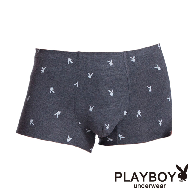 【PlayBoy】裸感無痕兔頭印花平口褲(灰)