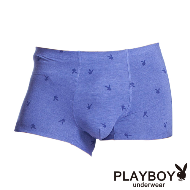 【PlayBoy】裸感無痕兔頭印花平口褲(藍)