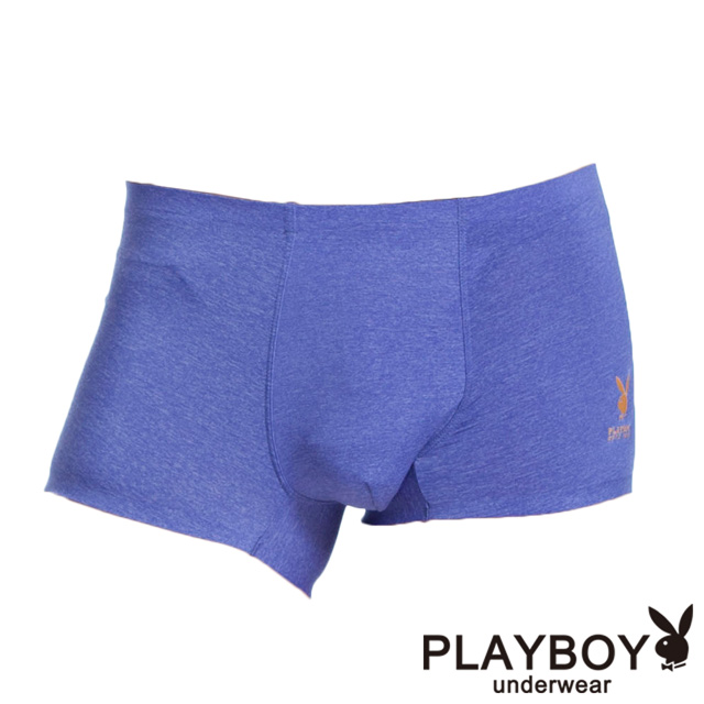 【PlayBoy】裸感無痕兔頭素面平口褲(藍)
