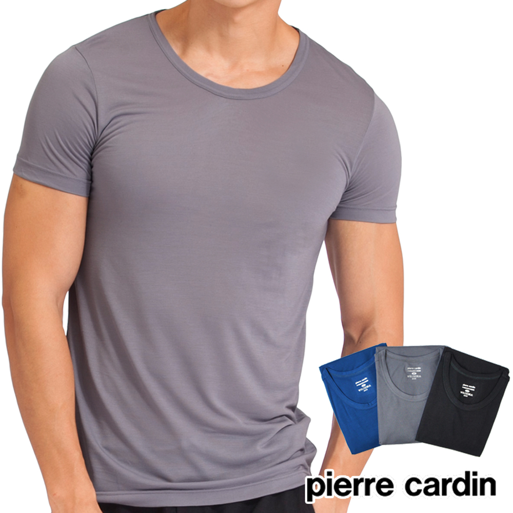 【Pierre cardin 皮爾卡登】艾草抑菌涼感圓領T恤 短袖(灰)