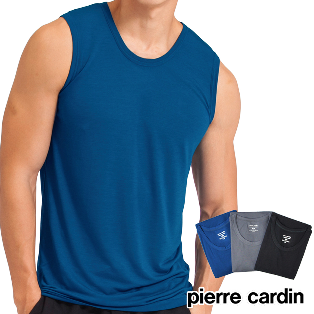 【Pierre cardin 皮爾卡登】艾草抑菌涼感圓領無袖背心(深藍)