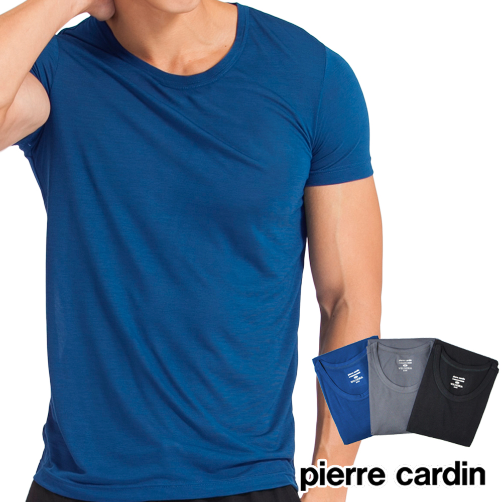 【Pierre cardin 皮爾卡登】艾草抑菌涼感圓領T恤 短袖(深藍)