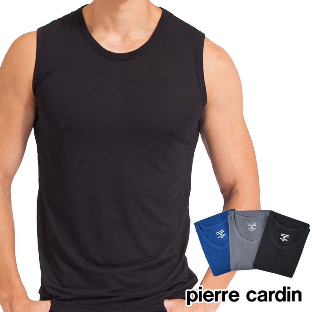 【Pierre cardin 皮爾卡登】艾草抑菌涼感圓領無袖背心(黑)