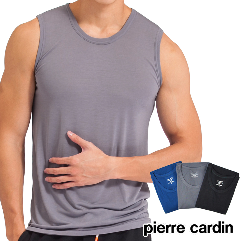 【Pierre cardin 皮爾卡登】艾草抑菌涼感圓領無袖背心(灰)