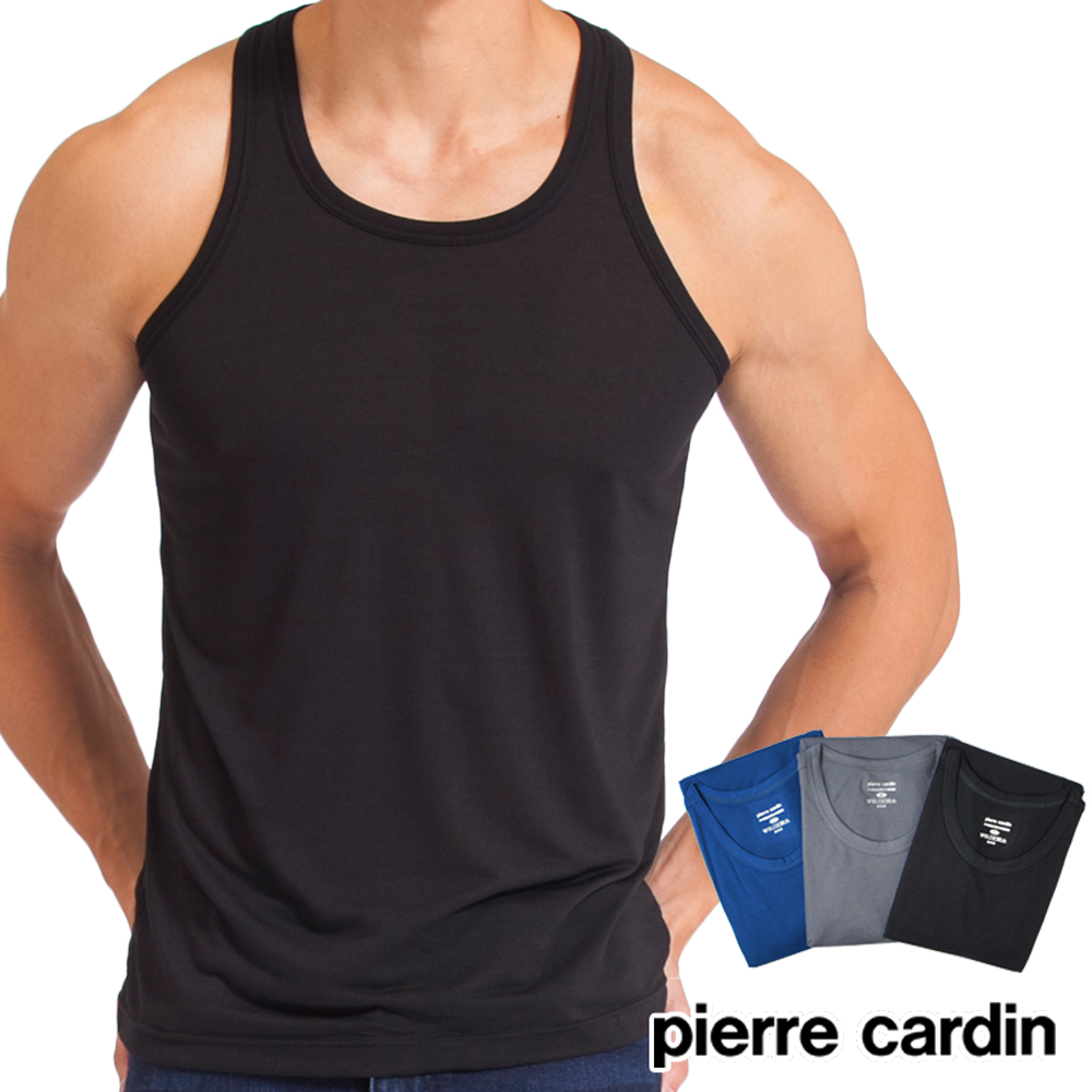 【Pierre cardin 皮爾卡登】艾草抑菌速涼感圓領背心(黑)