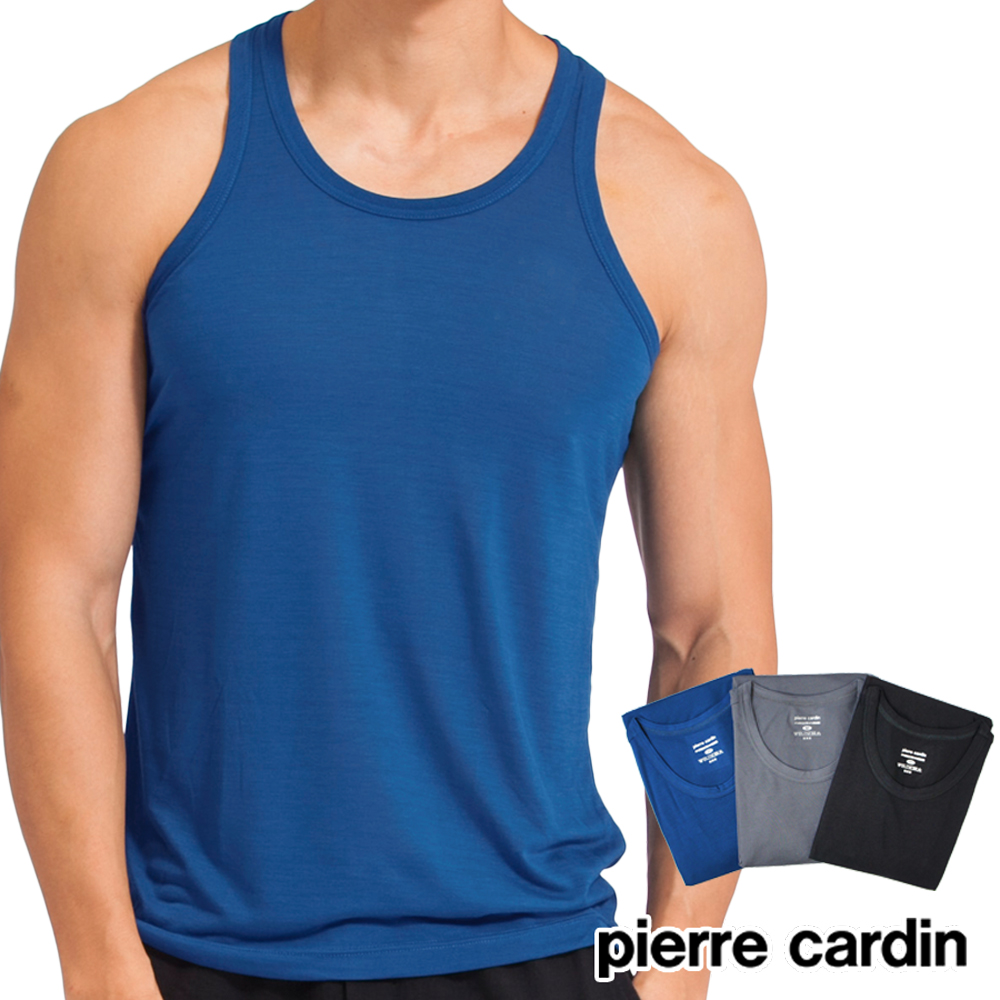 【Pierre cardin 皮爾卡登】艾草抑菌速涼感圓領背心(深藍)