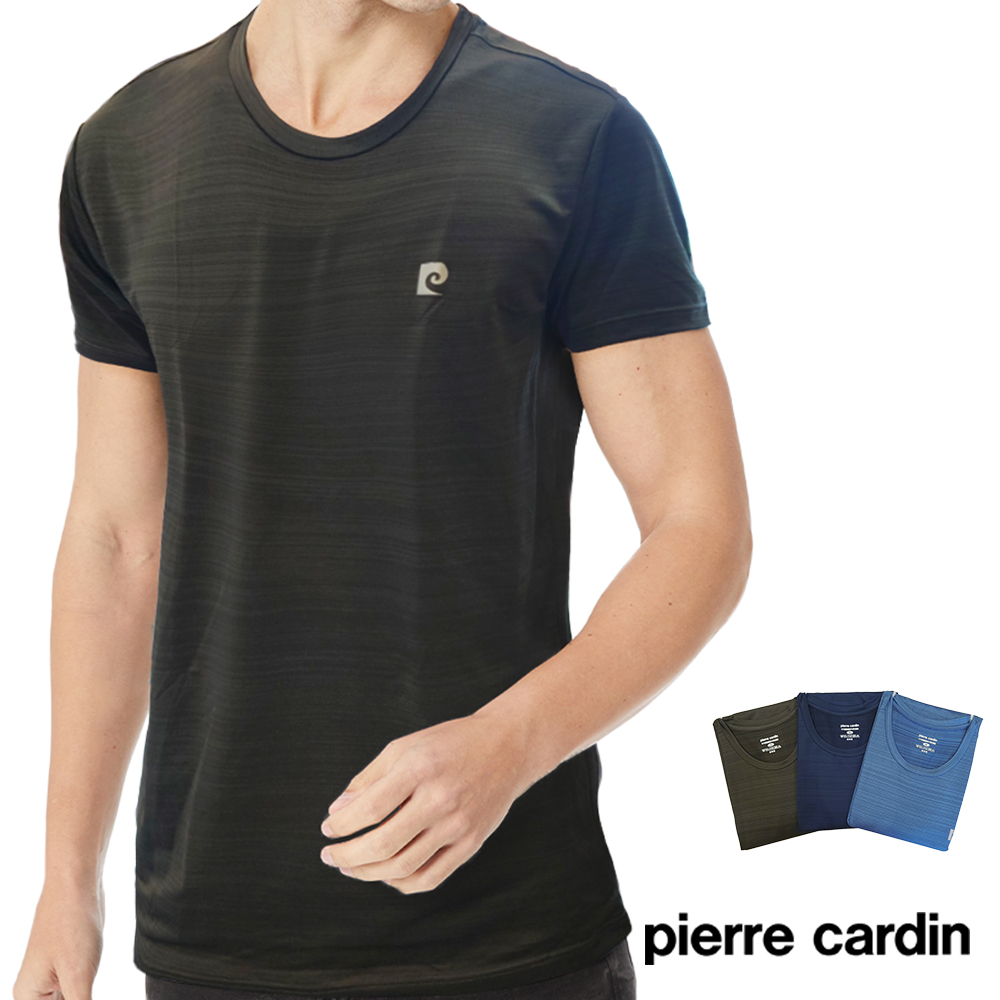 【Pierre Cardin 皮爾卡登】吸濕排汗涼感纖維圓領短袖衫(灰綠)