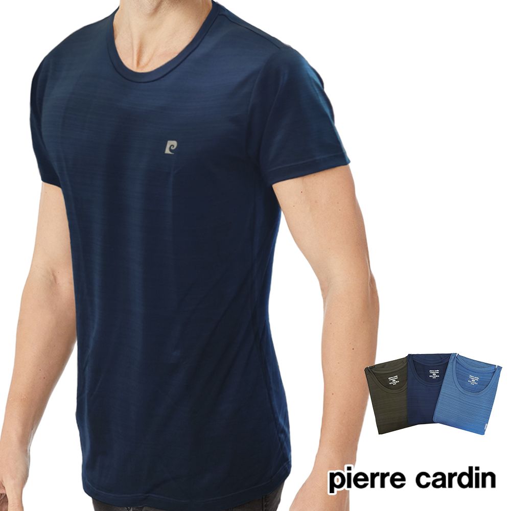 【Pierre Cardin 皮爾卡登】吸濕排汗涼感纖維圓領短袖衫(藏青)