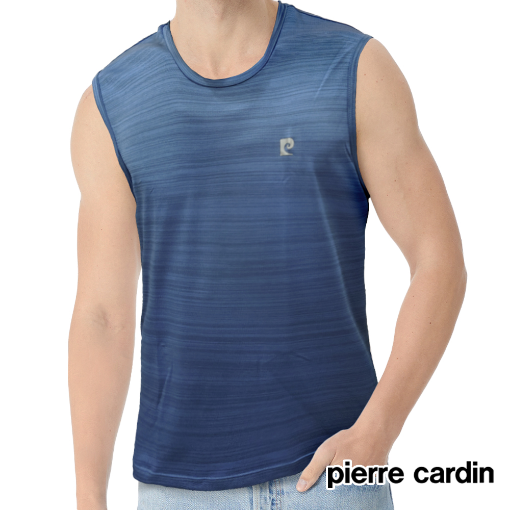 【Pierre Cardin 皮爾卡登】吸濕排汗涼感纖維運動無袖背心(灰藍)