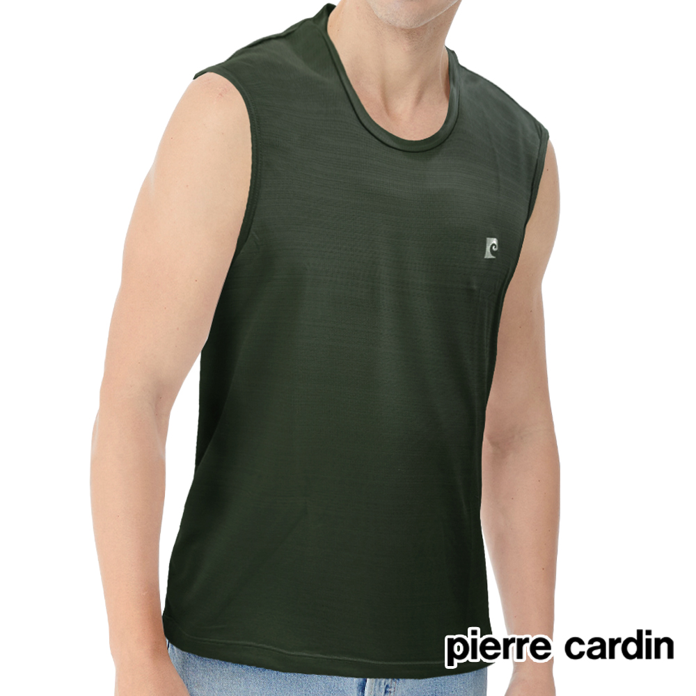 【Pierre Cardin 皮爾卡登】吸濕排汗涼感纖維運動無袖背心(灰綠)
