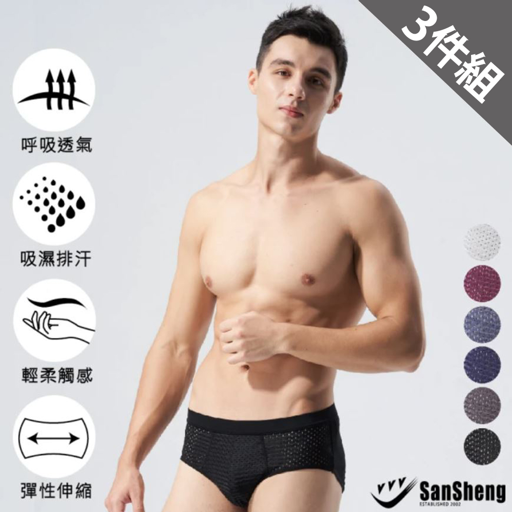 SanSheng三勝 專利天然植蠶彈力透氣三角褲-3件組