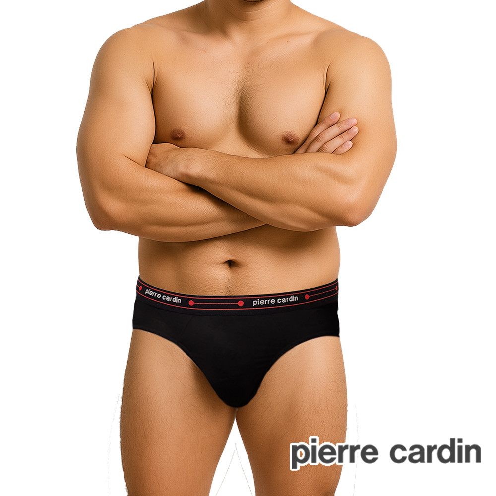 【Pierre Cardin 皮爾卡登】萊卡經典素面彈力三角內褲(黑)