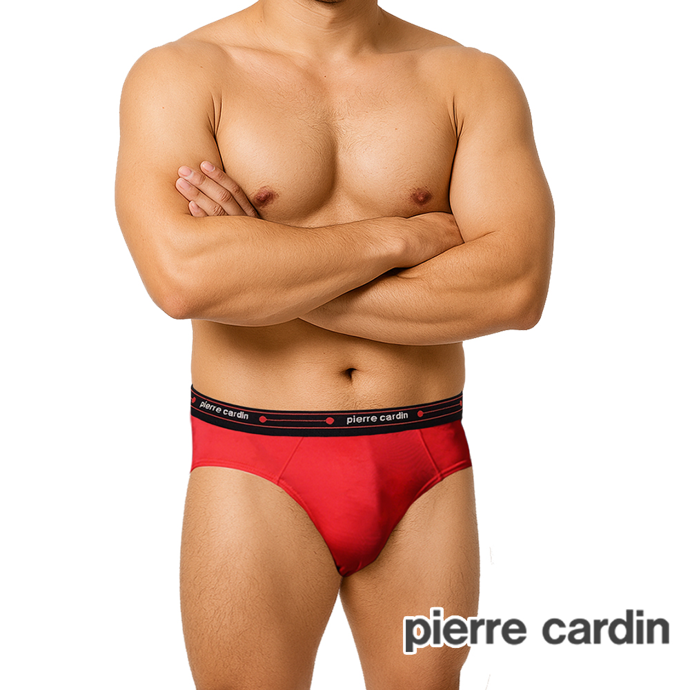 【Pierre Cardin 皮爾卡登】萊卡經典素面彈力三角內褲(紅)