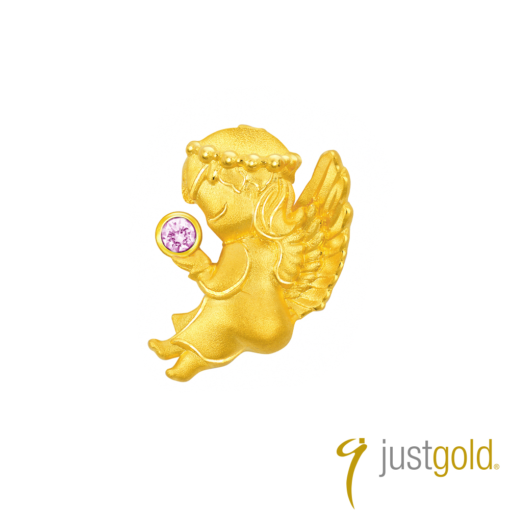 【Just Gold 鎮金店】天使的禱告 黃金單耳耳環(粉紅)
