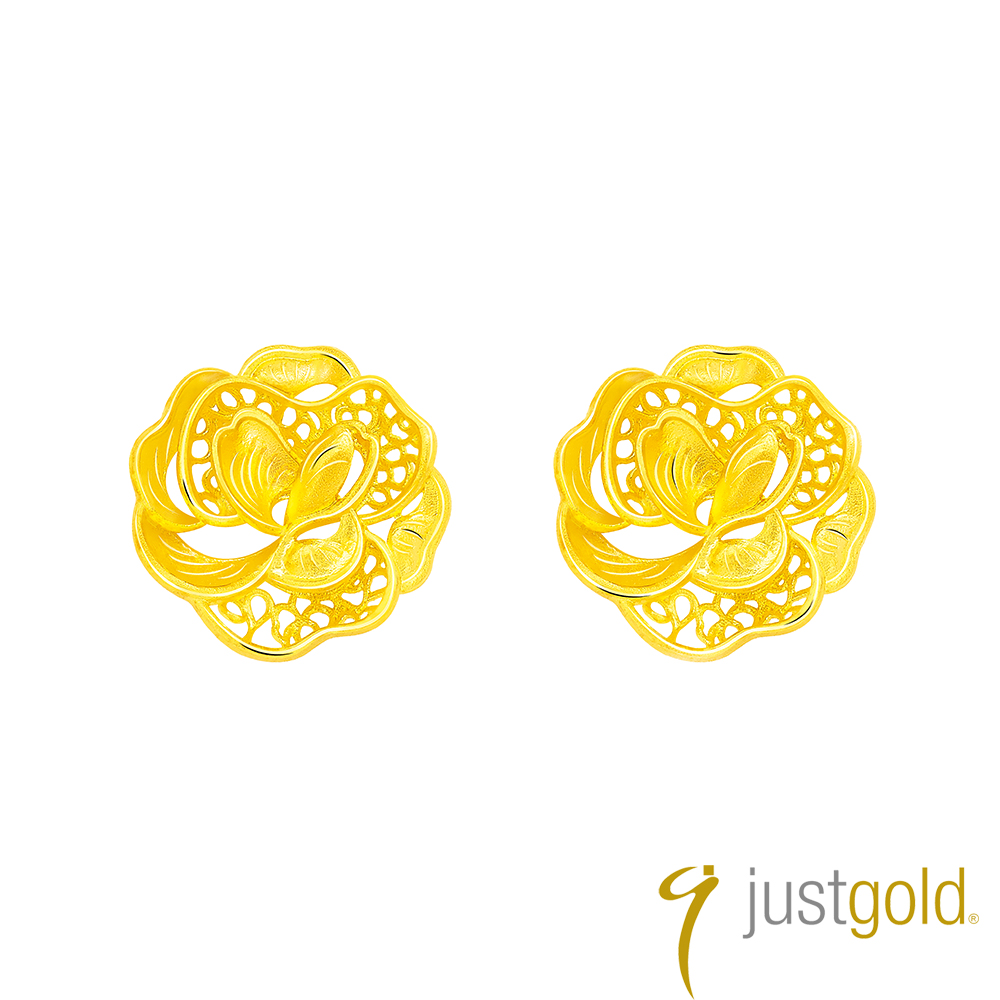 【Just Gold 鎮金店】金綻牡丹 黃金耳環