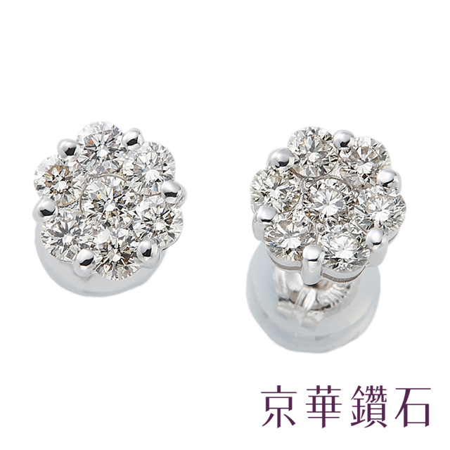 京華鑽石『蕾絲花系列-綻放』18K 鑽石耳環