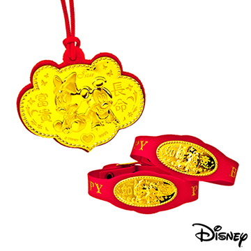 Disney迪士尼金飾 兩小無猜三件式黃金彌月禮盒-0.2錢
