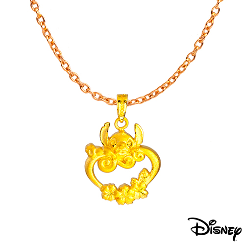 Disney迪士尼系列金飾 黃金墜子-心花開史迪奇款 送項鍊