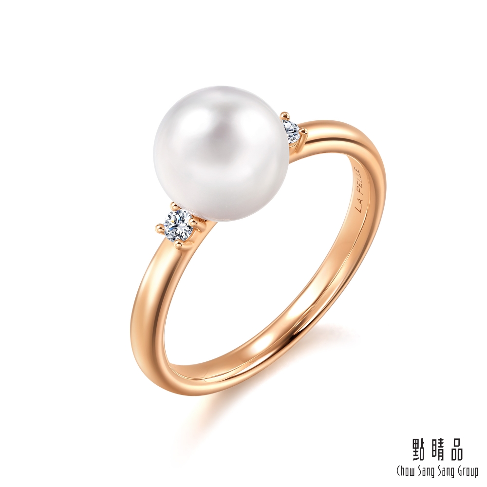 點睛品 La Pelle 日本Akoya珍珠 18K玫瑰金鑽石戒指
