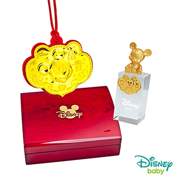 Disney迪士尼系列金飾 彌月金飾印章套組木盒-富貴米奇款 0.15錢