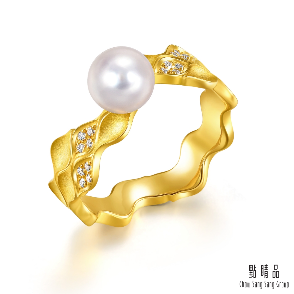 點睛品 YuYu系列 典雅簡約 黃金珍珠鑽石戒指
