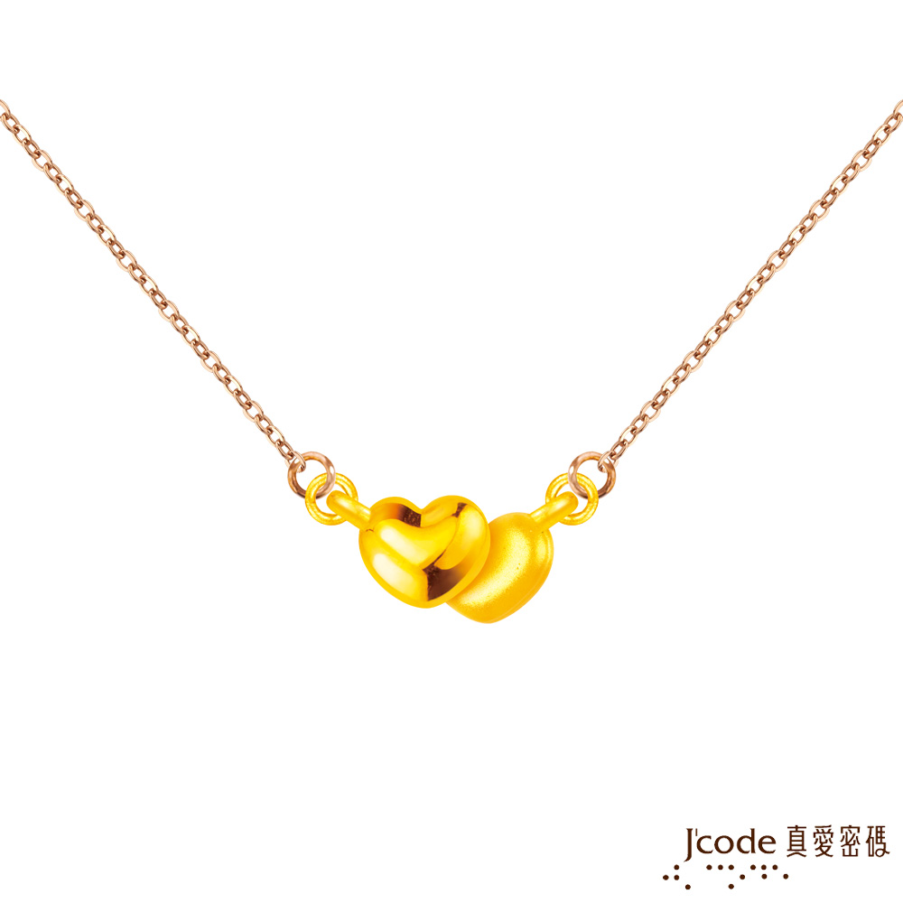 J’code真愛密碼金飾 霞海城隍 兩心相伴硬金墜子+玫瑰金色鋼項鍊-小