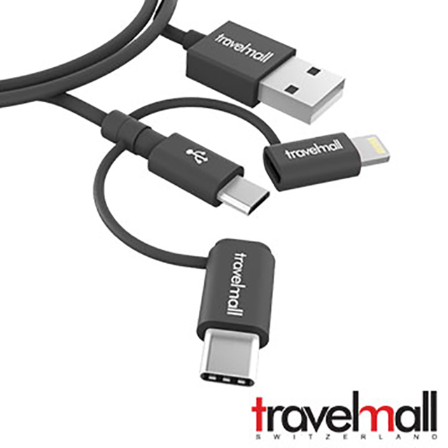 TravelMall Lightning, Micro-USB & USB-C 3in1 數據/傳輸線 黑
