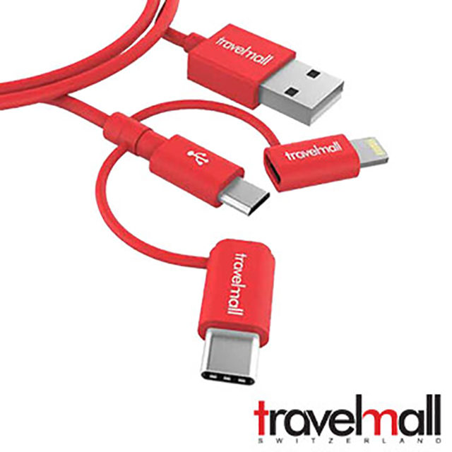 TravelMall Lightning, Micro-USB & USB-C 3in1 數據/傳輸線 紅