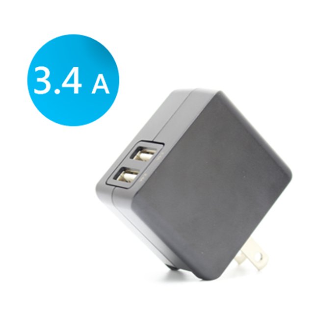 Topcom 3.4A USB 雙輸出 快速充電器 可折疊插頭-2入