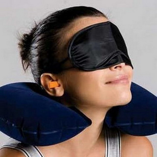 旅遊休憩伴侶-充氣旅行枕-遮光眼罩-耳塞