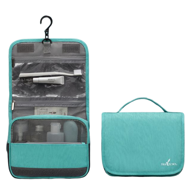 【BeOK】旅行盥洗化妝品收納包 防潑水大容量可折疊 青綠色