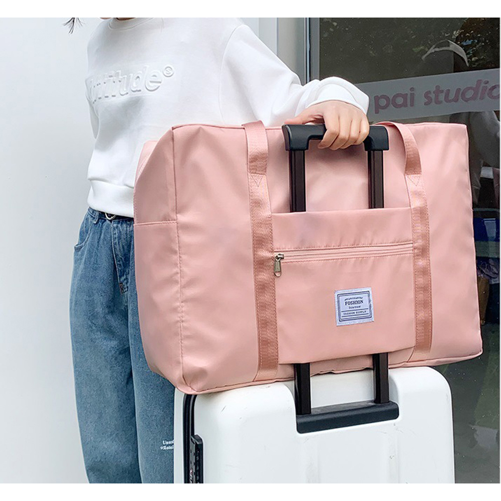 [ BeOK 大容量折疊旅行手提包 旅遊收納包 可放行李箱拉桿 粉色